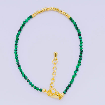 24K Gold Filled Multifaceted Bead Natural Gemstone Bead Bracelet w. Extender | WA-03672 ~ WA-03694