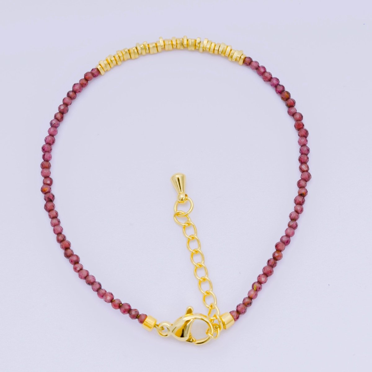 24K Gold Filled Multifaceted Bead Natural Gemstone Bead Bracelet w. Extender | WA-03672 ~ WA-03694