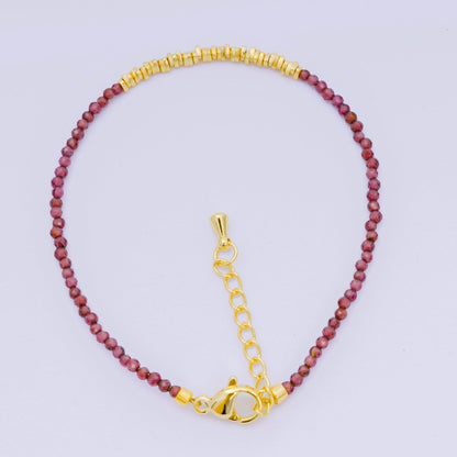 24K Gold Filled Multifaceted Bead Natural Gemstone Bead Bracelet w. Extender | WA-03672 ~ WA-03694