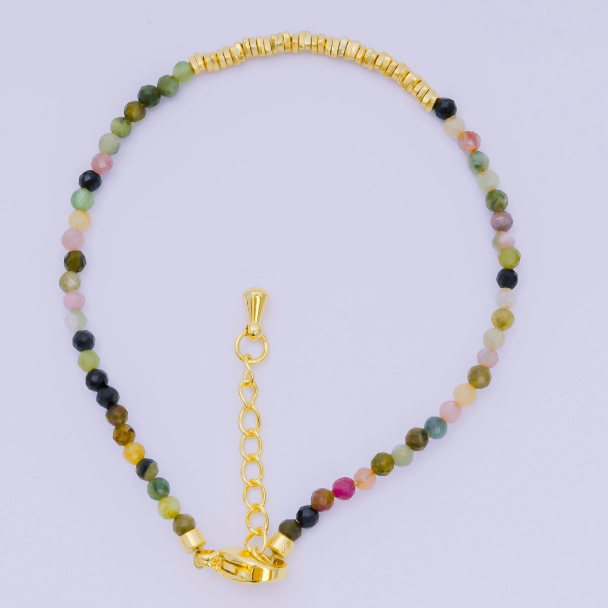 24K Gold Filled Multifaceted Bead Natural Gemstone Bead Bracelet w. Extender | WA-03672 ~ WA-03694
