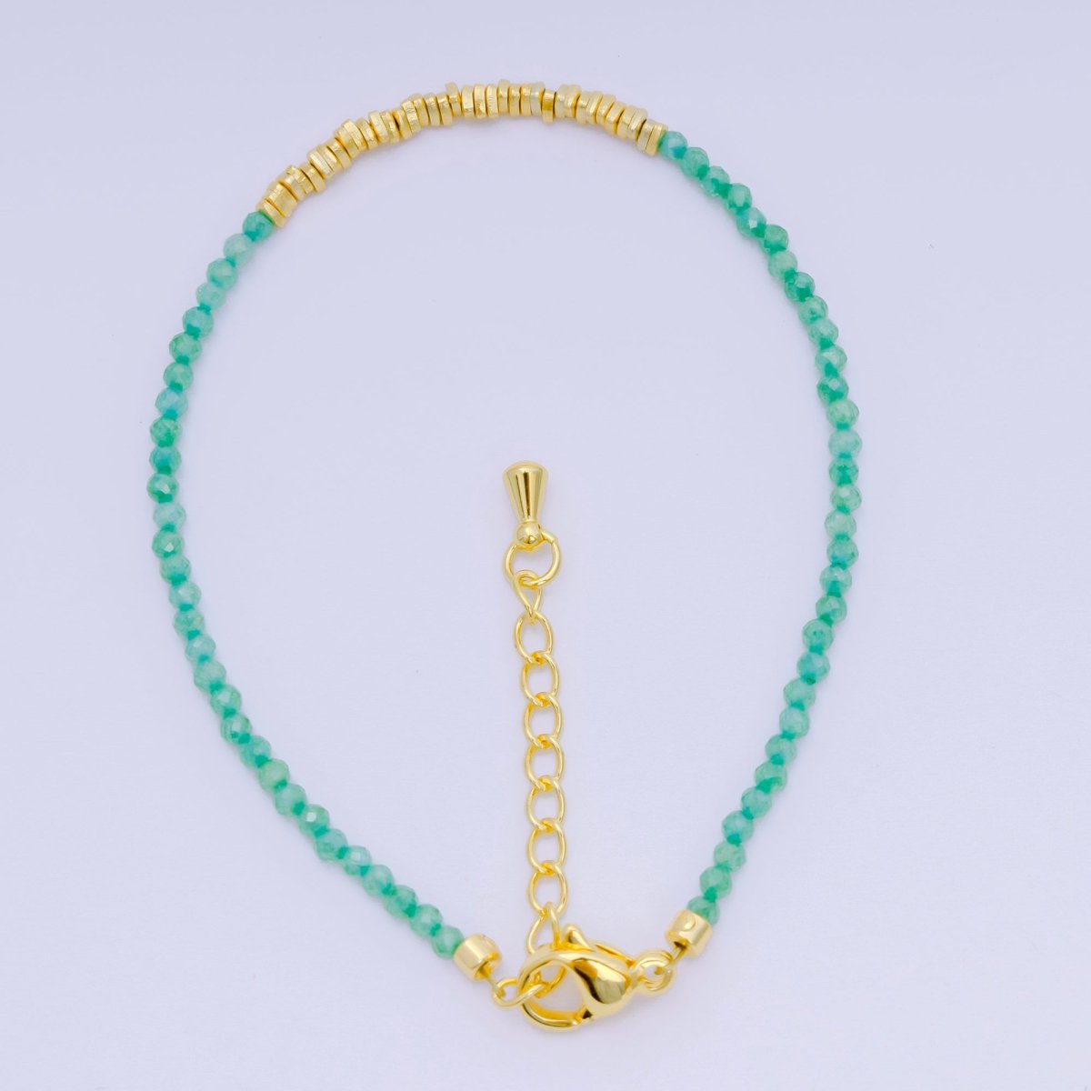 24K Gold Filled Multifaceted Bead Natural Gemstone Bead Bracelet w. Extender | WA-03672 ~ WA-03694