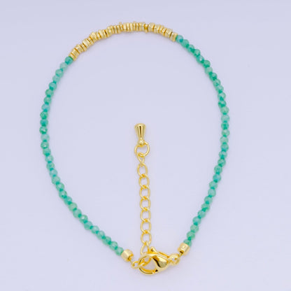 24K Gold Filled Multifaceted Bead Natural Gemstone Bead Bracelet w. Extender | WA-03672 ~ WA-03694