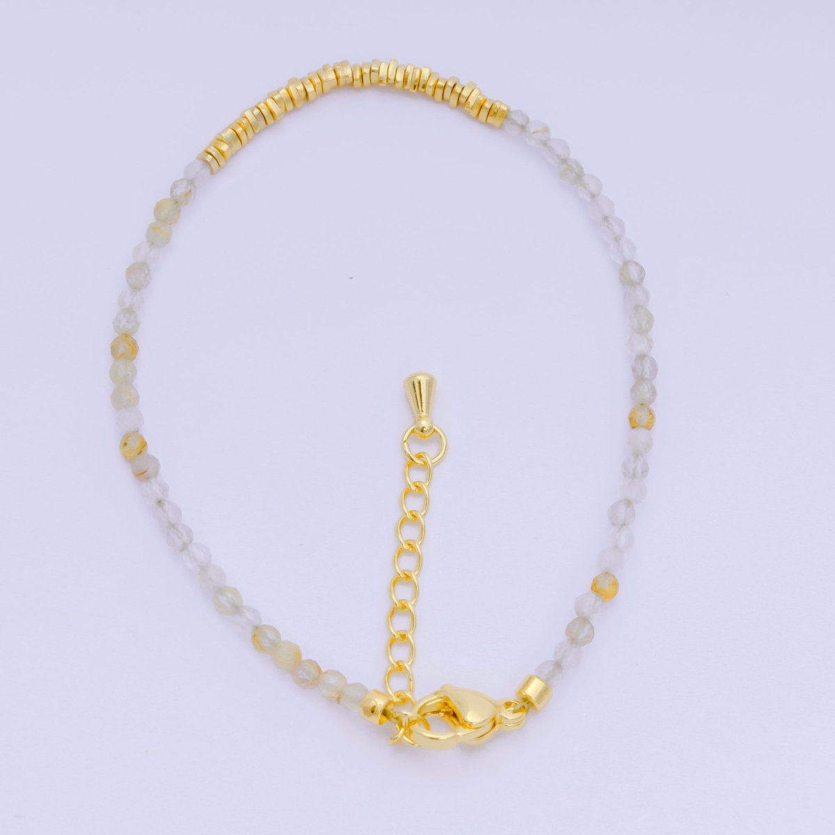 24K Gold Filled Multifaceted Bead Natural Gemstone Bead Bracelet w. Extender | WA-03672 ~ WA-03694