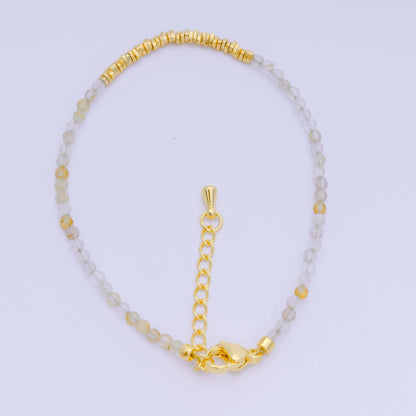 24K Gold Filled Multifaceted Bead Natural Gemstone Bead Bracelet w. Extender | WA-03672 ~ WA-03694