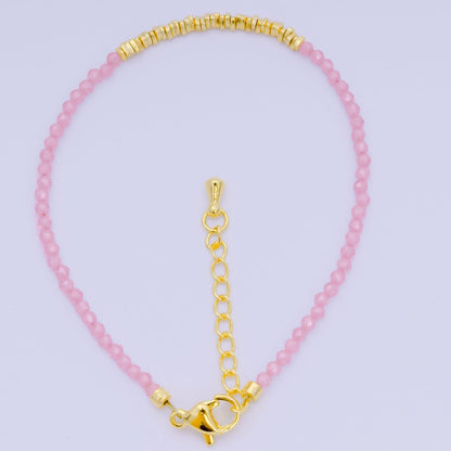 24K Gold Filled Multifaceted Bead Natural Gemstone Bead Bracelet w. Extender | WA-03672 ~ WA-03694