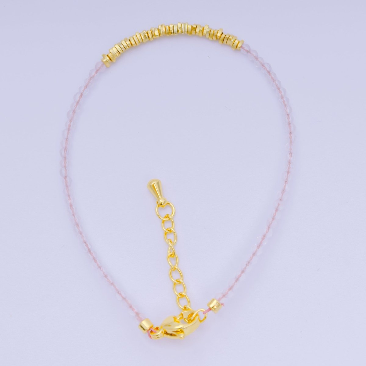 24K Gold Filled Multifaceted Bead Natural Gemstone Bead Bracelet w. Extender | WA-03672 ~ WA-03694