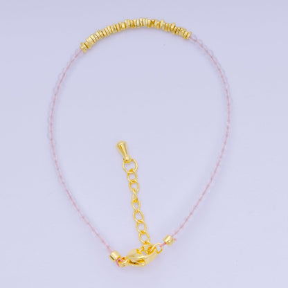 24K Gold Filled Multifaceted Bead Natural Gemstone Bead Bracelet w. Extender | WA-03672 ~ WA-03694