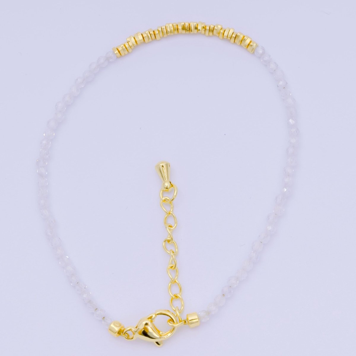24K Gold Filled Multifaceted Bead Natural Gemstone Bead Bracelet w. Extender | WA-03672 ~ WA-03694