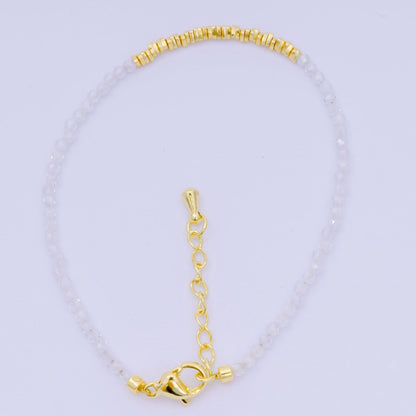 24K Gold Filled Multifaceted Bead Natural Gemstone Bead Bracelet w. Extender | WA-03672 ~ WA-03694