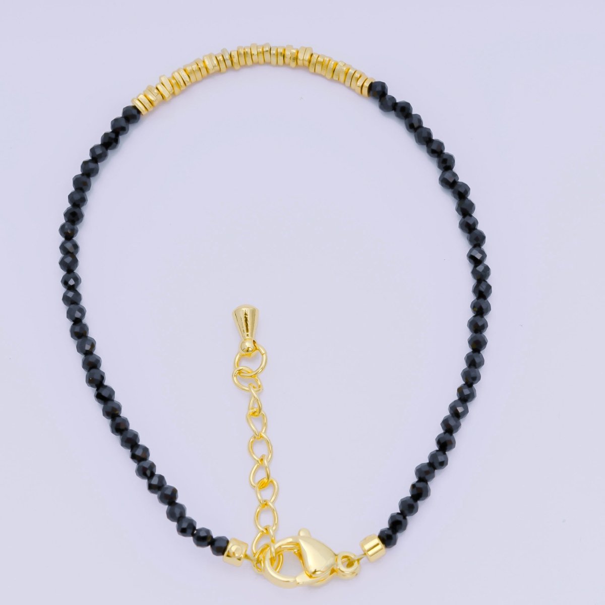 24K Gold Filled Multifaceted Bead Natural Gemstone Bead Bracelet w. Extender | WA-03672 ~ WA-03694