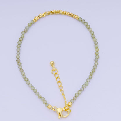 24K Gold Filled Multifaceted Bead Natural Gemstone Bead Bracelet w. Extender | WA-03672 ~ WA-03694