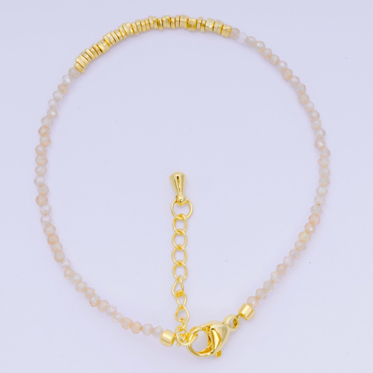 24K Gold Filled Multifaceted Bead Natural Gemstone Bead Bracelet w. Extender | WA-03672 ~ WA-03694