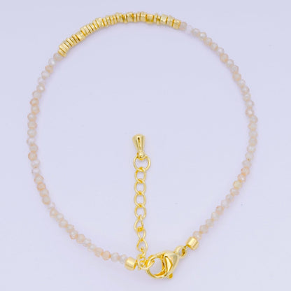 24K Gold Filled Multifaceted Bead Natural Gemstone Bead Bracelet w. Extender | WA-03672 ~ WA-03694