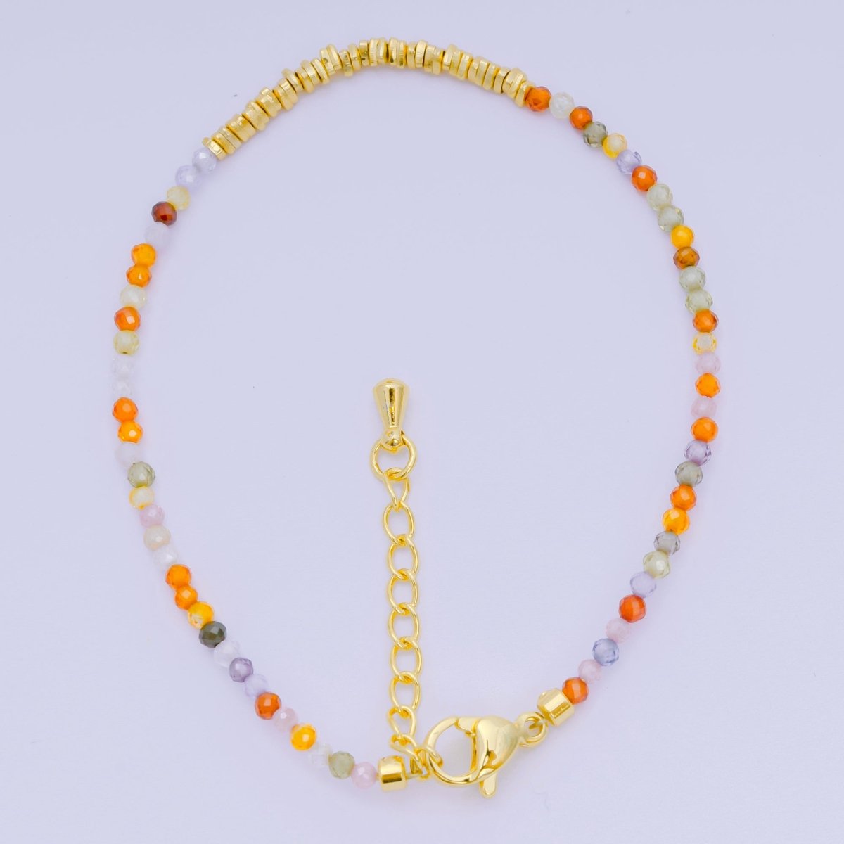 24K Gold Filled Multifaceted Bead Natural Gemstone Bead Bracelet w. Extender | WA-03672 ~ WA-03694