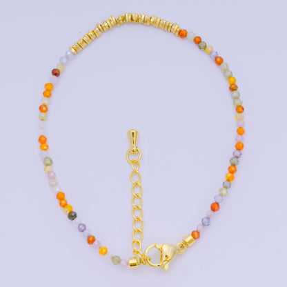24K Gold Filled Multifaceted Bead Natural Gemstone Bead Bracelet w. Extender | WA-03672 ~ WA-03694
