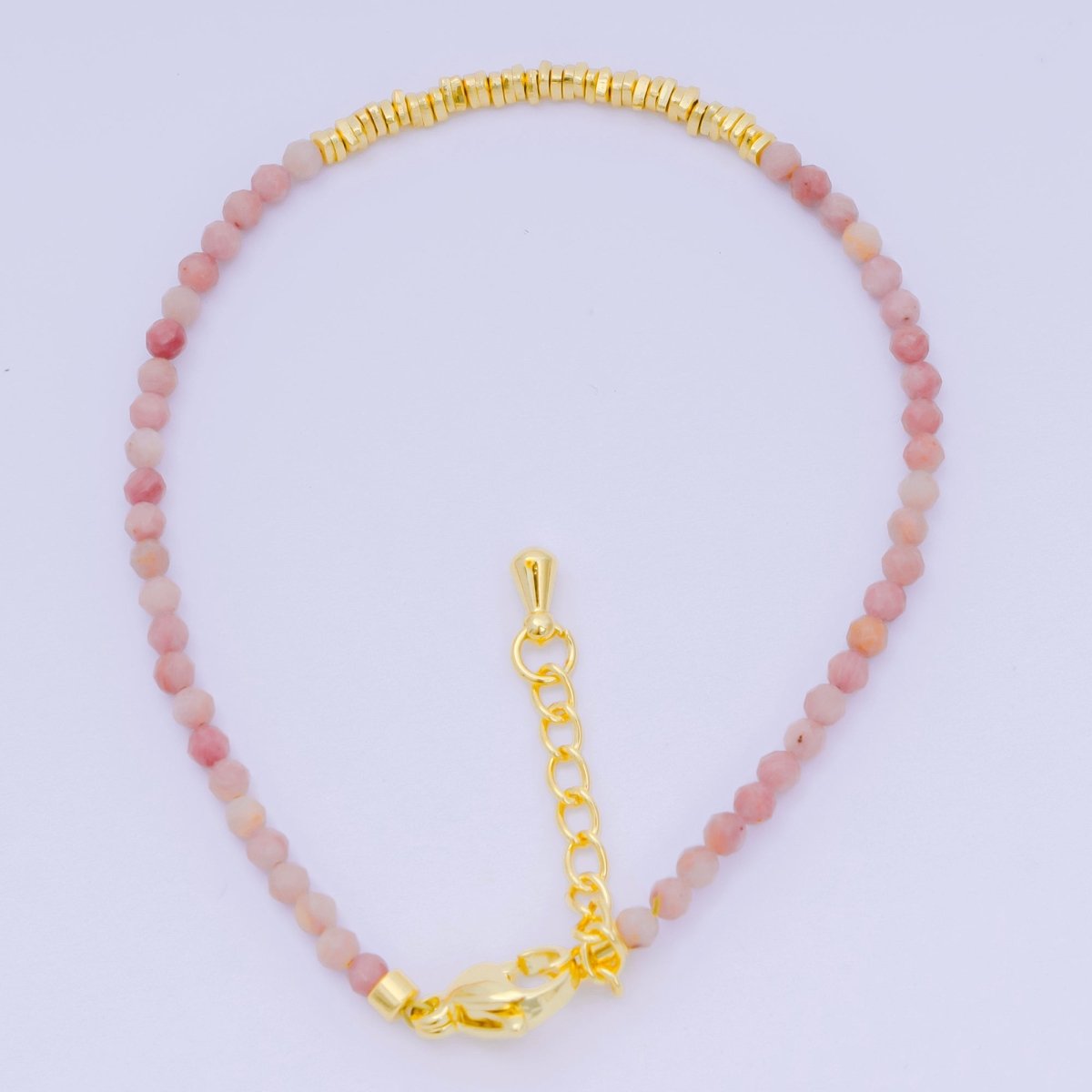 24K Gold Filled Multifaceted Bead Natural Gemstone Bead Bracelet w. Extender | WA-03672 ~ WA-03694