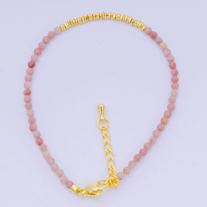 24K Gold Filled Multifaceted Bead Natural Gemstone Bead Bracelet w. Extender | WA-03672 ~ WA-03694
