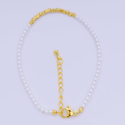 24K Gold Filled Multifaceted Bead Natural Gemstone Bead Bracelet w. Extender | WA-03672 ~ WA-03694
