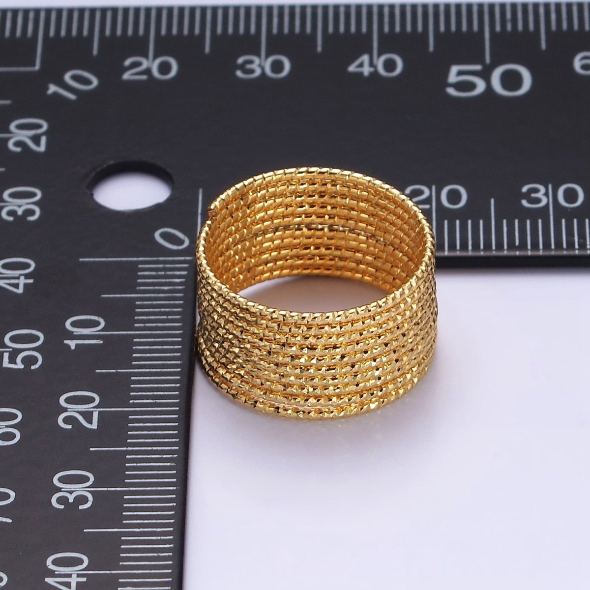 24K Gold Filled Multifaceted Line-Textured Wide Multiple Wide Band Ray Ring | O-612