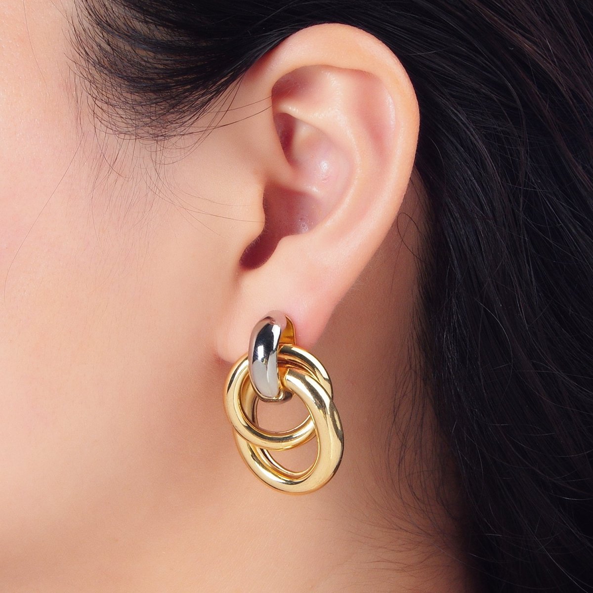 24K Gold Filled Multiple Band Drop Stud Earrings in Gold, Silver &amp; Mixed Metal | AD697 AD698 AD699