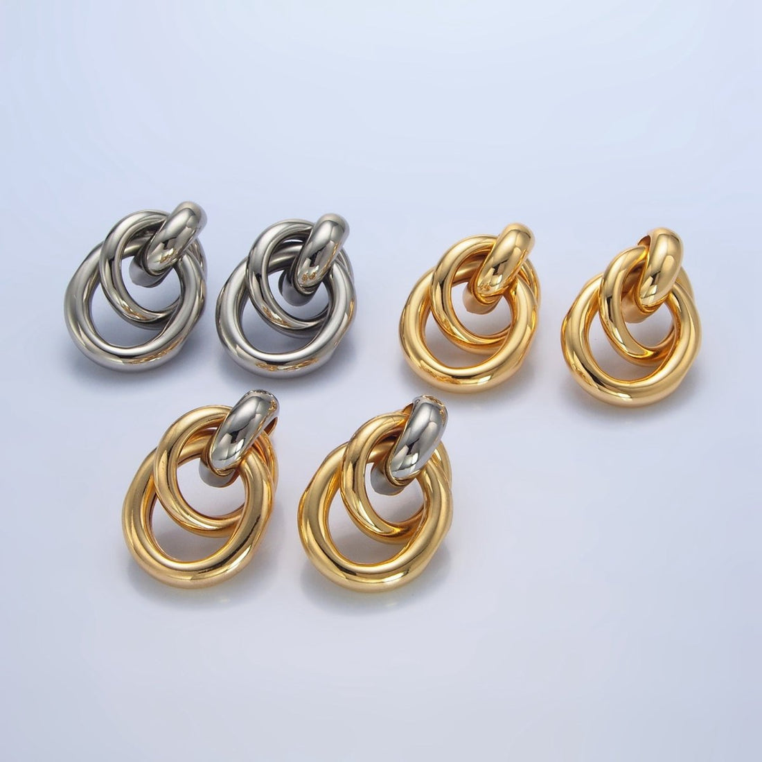 24K Gold Filled Multiple Band Drop Stud Earrings in Gold, Silver &amp; Mixed Metal | AD697 AD698 AD699