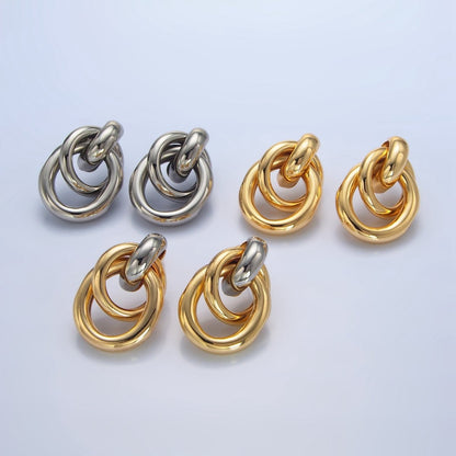 24K Gold Filled Multiple Band Drop Stud Earrings in Gold, Silver &amp; Mixed Metal | AD697 AD698 AD699