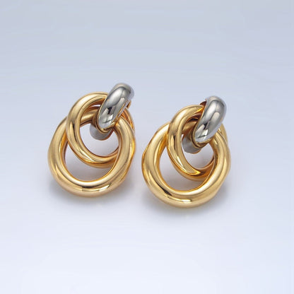 24K Gold Filled Multiple Band Drop Stud Earrings in Gold, Silver &amp; Mixed Metal | AD697 AD698 AD699