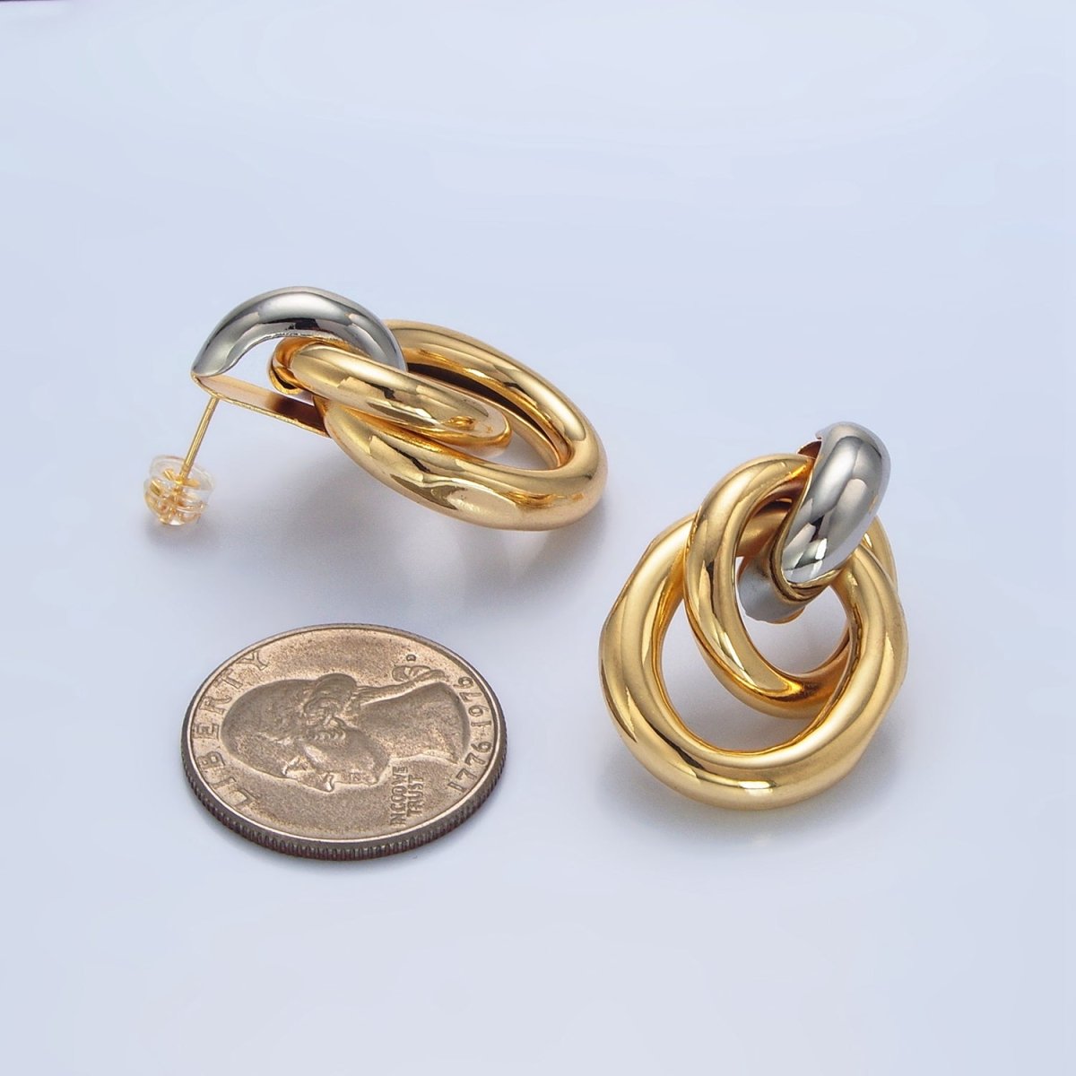 24K Gold Filled Multiple Band Drop Stud Earrings in Gold, Silver &amp; Mixed Metal | AD697 AD698 AD699