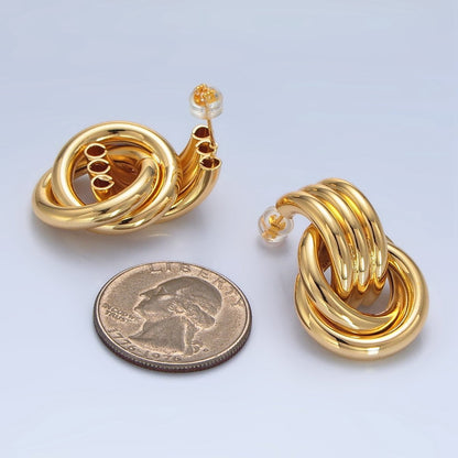 24K Gold Filled Multiple Circular Band Door Knocker Drop Stud Earrings in Gold, Silver &amp; Mixed Metal | AD694 - AD696