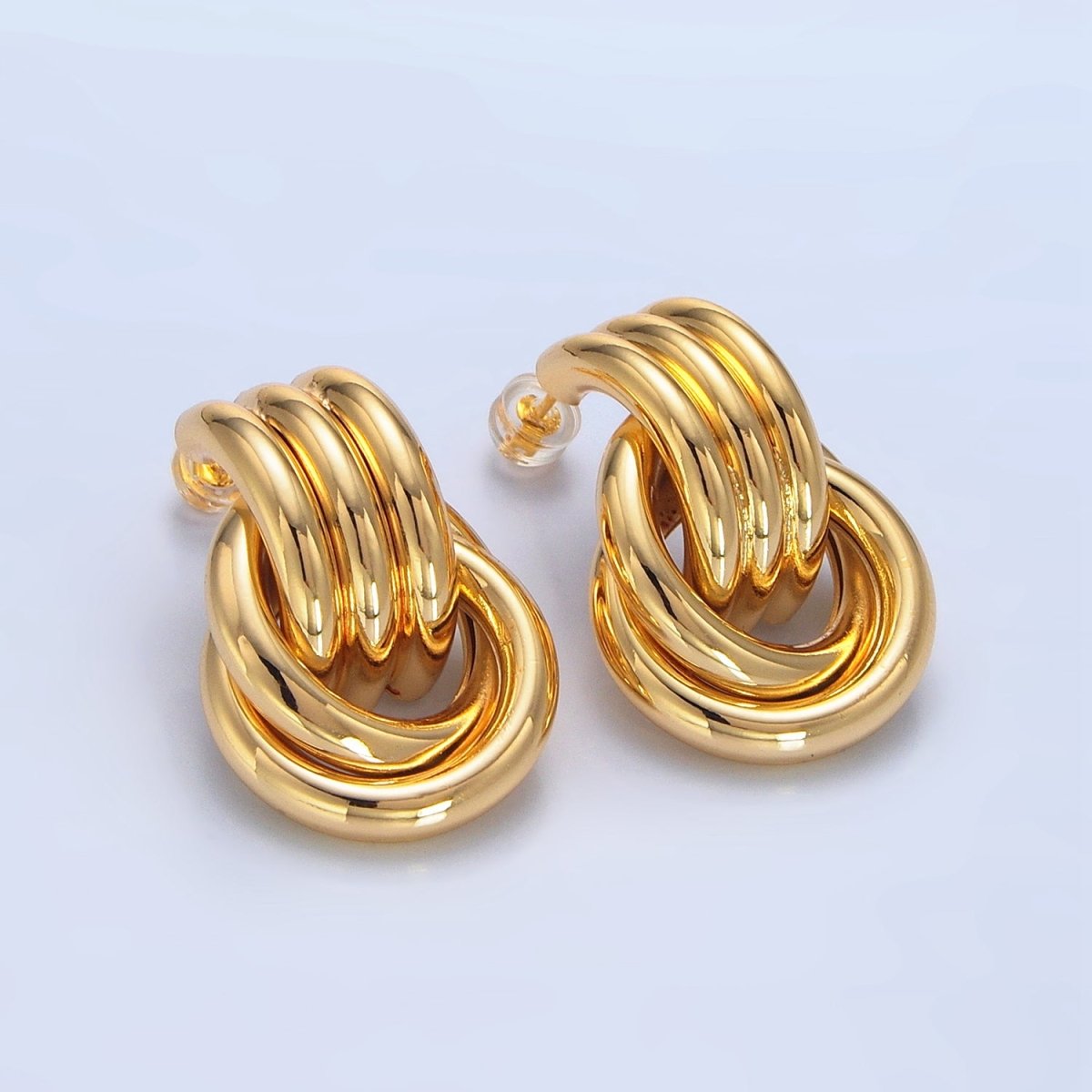 24K Gold Filled Multiple Circular Band Door Knocker Drop Stud Earrings in Gold, Silver &amp; Mixed Metal | AD694 - AD696