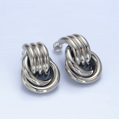 24K Gold Filled Multiple Circular Band Door Knocker Drop Stud Earrings in Gold, Silver &amp; Mixed Metal | AD694 - AD696