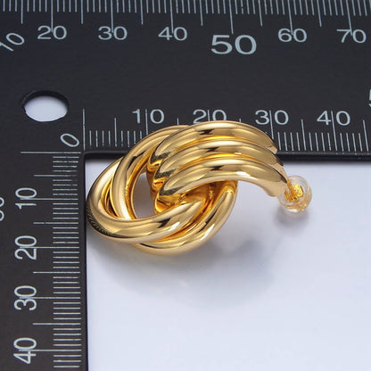 24K Gold Filled Multiple Circular Band Door Knocker Drop Stud Earrings in Gold, Silver &amp; Mixed Metal | AD694 - AD696
