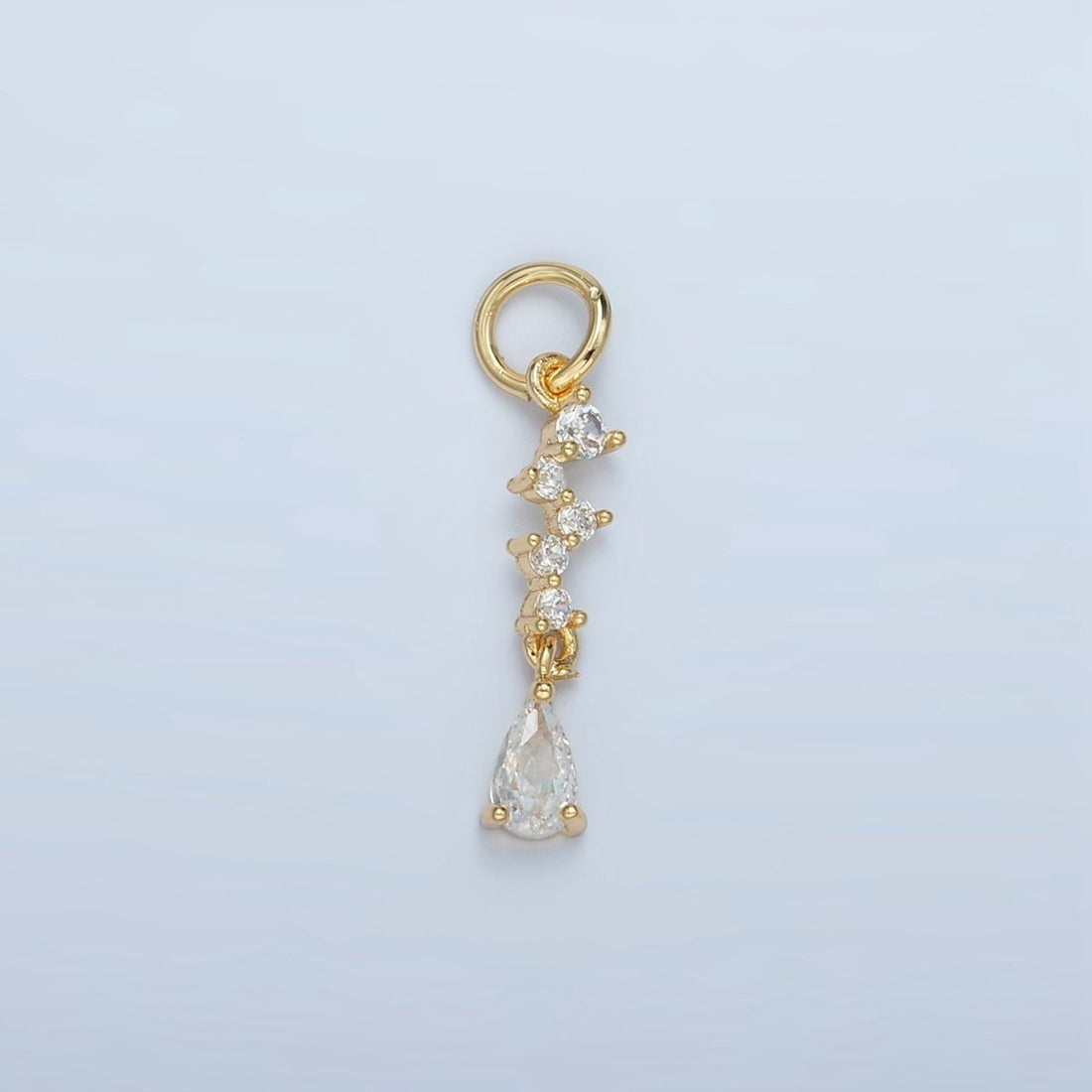 24K Gold Filled Multiple Clear CZ Teardrop Drop Charm | N1393