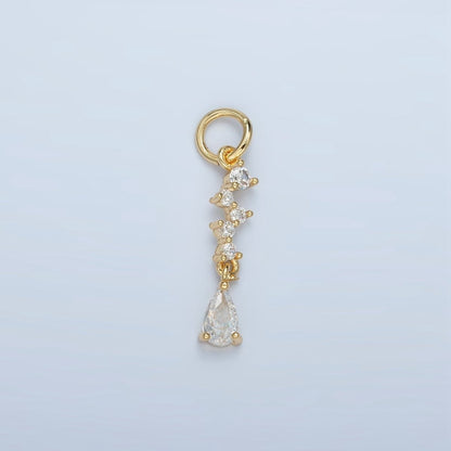 24K Gold Filled Multiple Clear CZ Teardrop Drop Charm | N1393