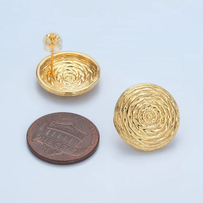 24K Gold Filled Multiple Edged Line Circular Round Stud Earrings | AD634