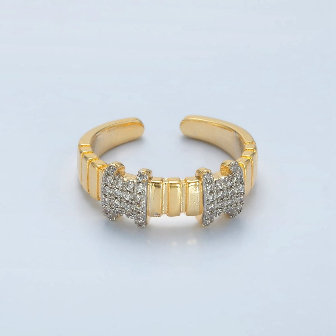 24K Gold Filled Multiple Micro Paved CZ Bar Band Ring | O1402