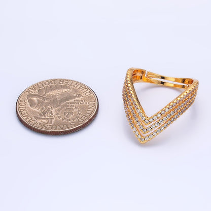 24K Gold Filled Multiple Micro Paved CZ Chevron Ring | U400