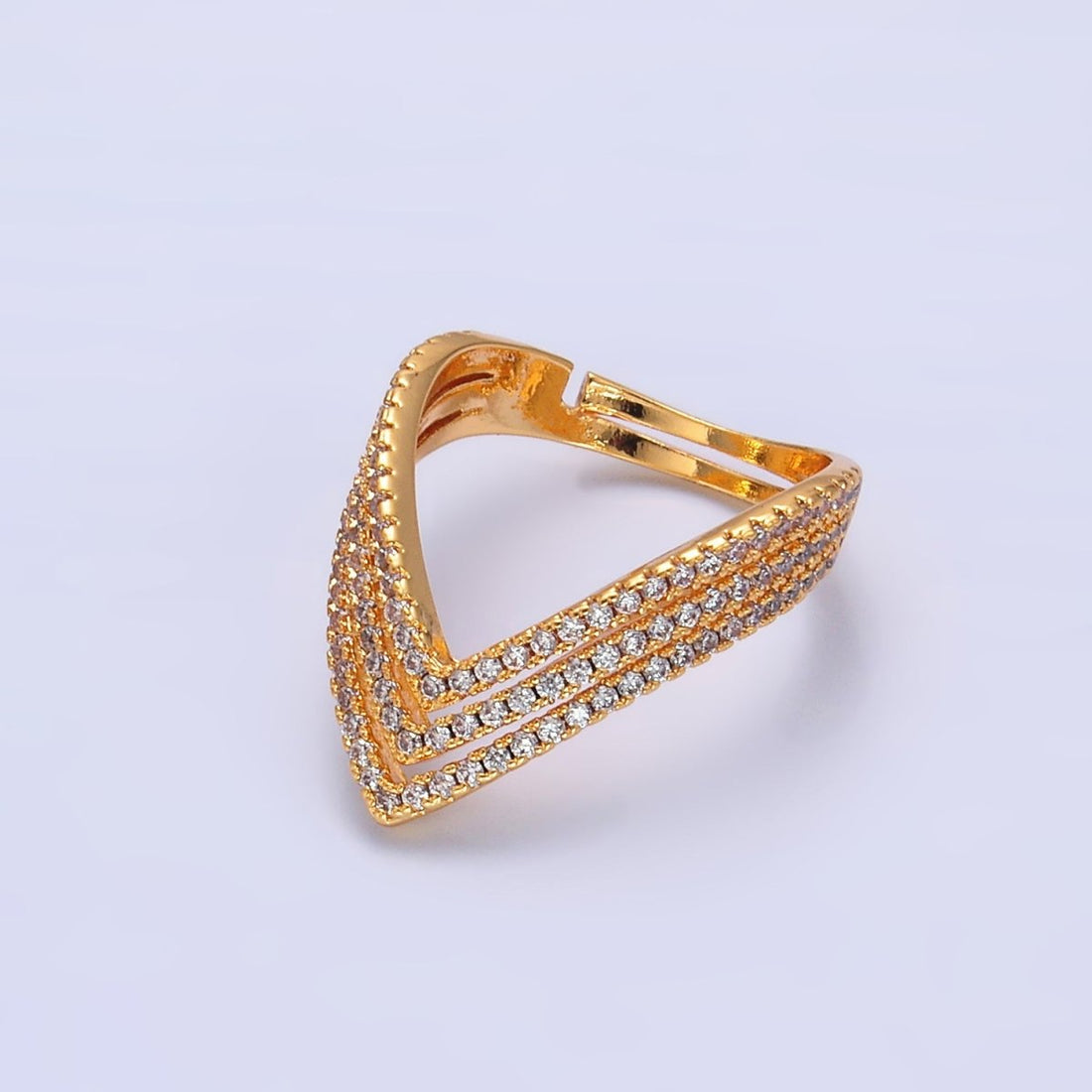 24K Gold Filled Multiple Micro Paved CZ Chevron Ring | U400