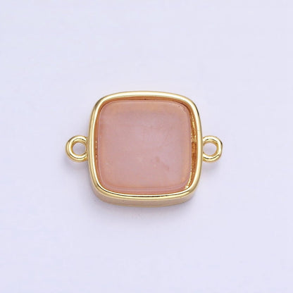 24K Gold Filled Natural Gemstone Blue Agate, Rose Quartz, Amethyst Flat Square Charm Connector | Y-797 Y-798