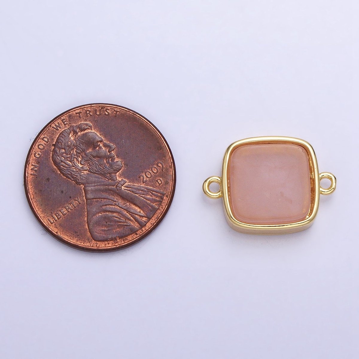 24K Gold Filled Natural Gemstone Blue Agate, Rose Quartz, Amethyst Flat Square Charm Connector | Y-797 Y-798