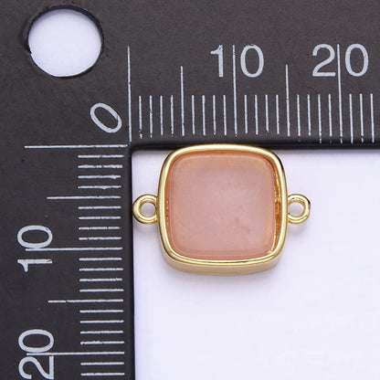 24K Gold Filled Natural Gemstone Blue Agate, Rose Quartz, Amethyst Flat Square Charm Connector | Y-797 Y-798