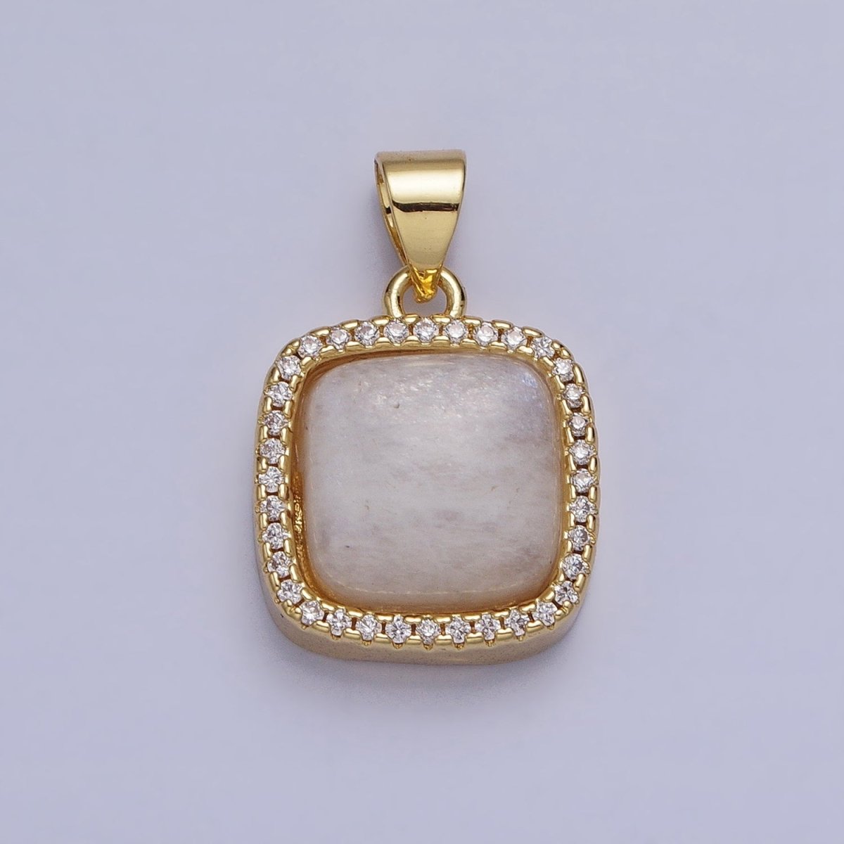 24K Gold Filled Natural Gemstone Micro Paved CZ Square Pendant | AA262 - AA269