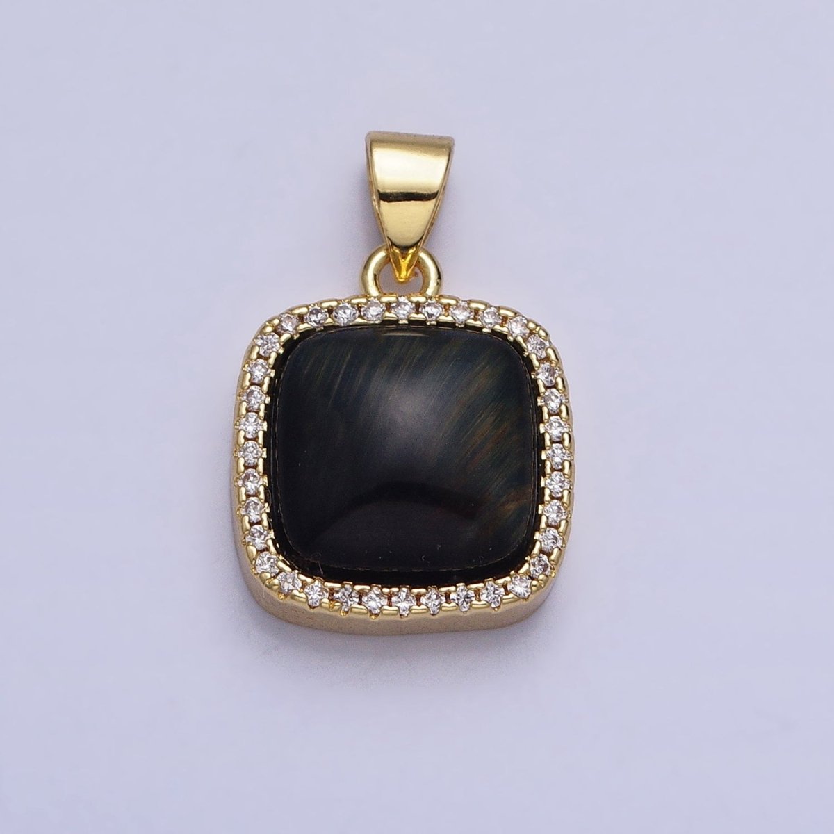 24K Gold Filled Natural Gemstone Micro Paved CZ Square Pendant | AA262 - AA269
