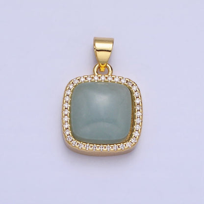 24K Gold Filled Natural Gemstone Micro Paved CZ Square Pendant | AA262 - AA269