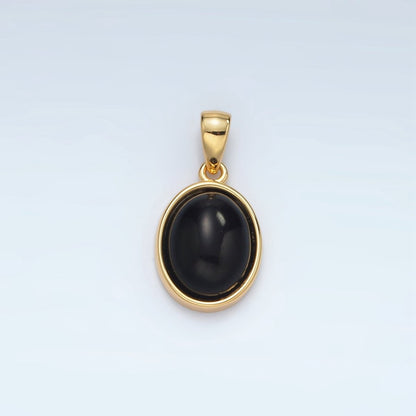 24K Gold Filled Natural Gemstone Oval Bezel Pendant | AA1395 - AA1401