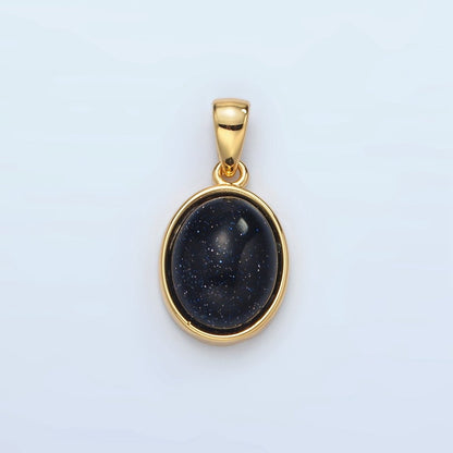 24K Gold Filled Natural Gemstone Oval Bezel Pendant | AA1395 - AA1401
