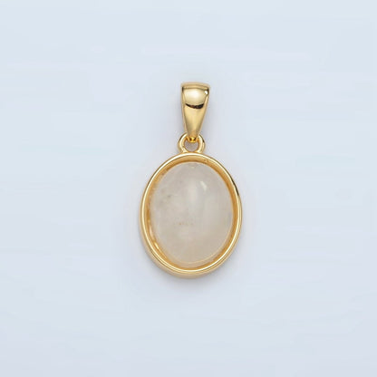 24K Gold Filled Natural Gemstone Oval Bezel Pendant | AA1395 - AA1401