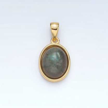 24K Gold Filled Natural Gemstone Oval Bezel Pendant | AA1395 - AA1401