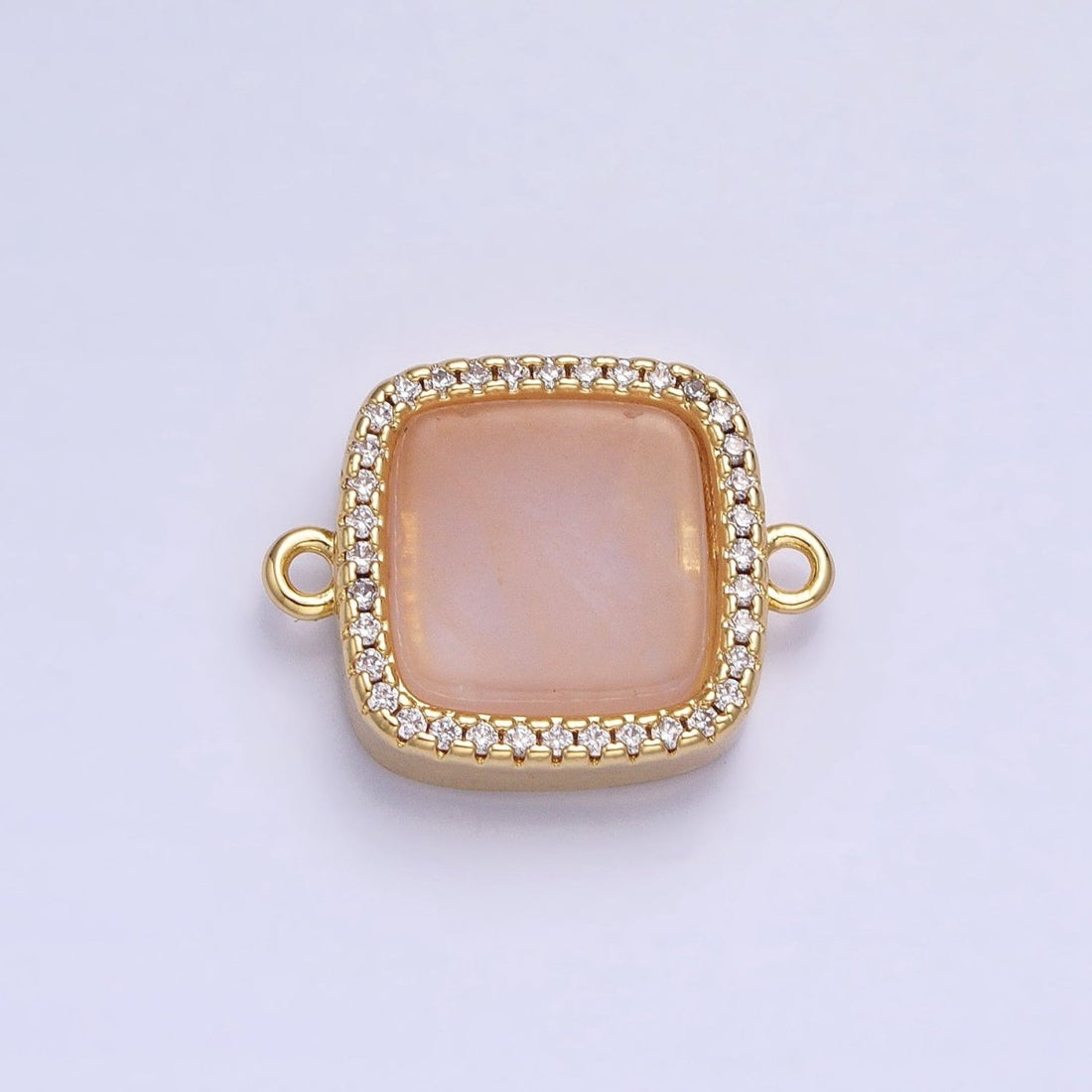 24K Gold Filled Natural Gemstone Rose Quartz, Blue Agate, Amethyst Micro Paved CZ Flat Square Connector | Y-801~Y-802