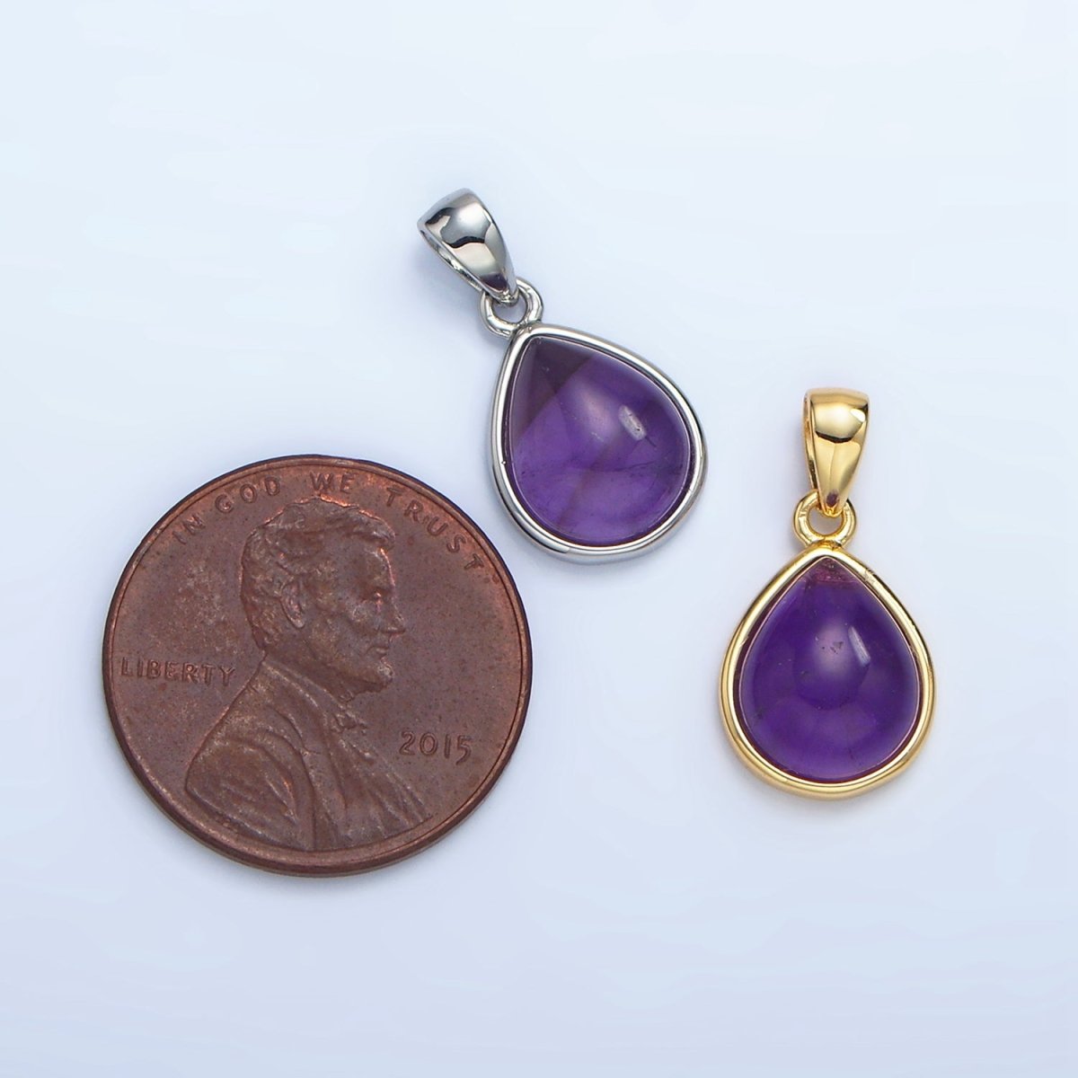 24K Gold Filled Natural Gemstone Teardrop Bezel Pendant in Gold &amp; Silver | AA953 - AA964